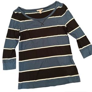 Banana Republic black, blue & white 3/4 sleeve tshirt